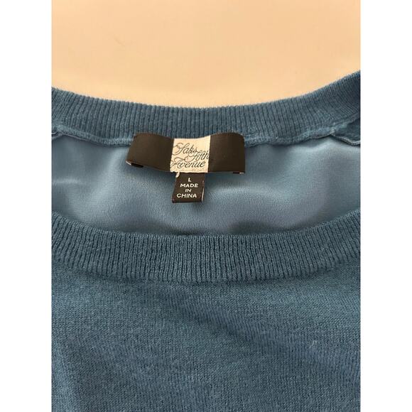 Saks Fifth Ave Tunic Silk Cashmere Blue SZL Top Lightweight Long Sleeve Classic - Picture 6 of 11